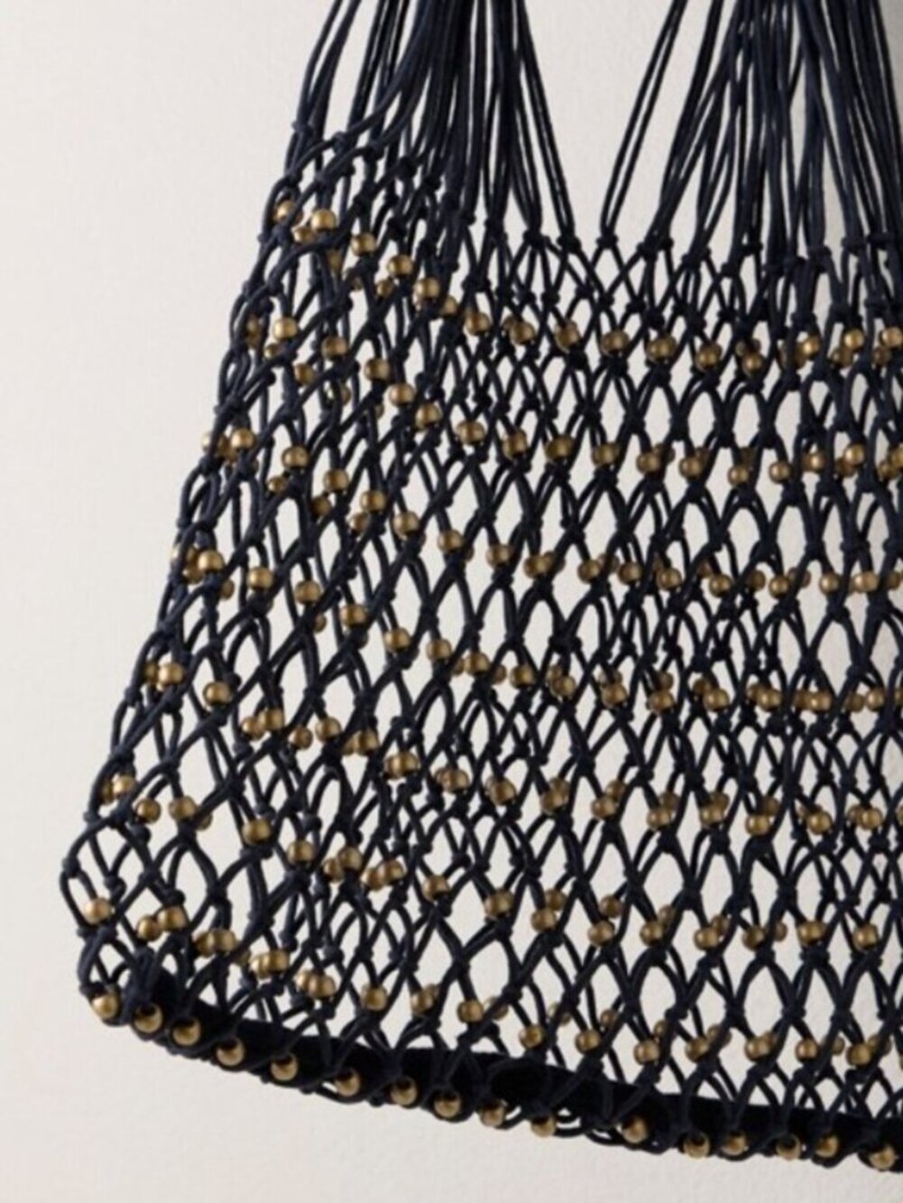 FREE PEOPLE Wishing Well Beaded Macrame Net Tote Bag Navy Blue NWT - Picture 3 of 5